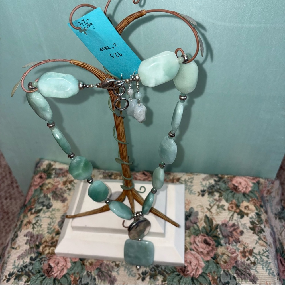 Sterling and Aquamarine Beaded Necklace with Matching Earrings